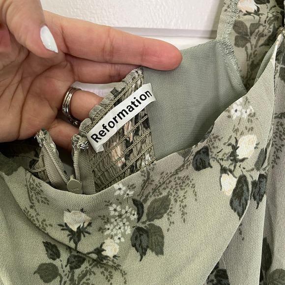 Reformation Floral Maxi Dress Stars in Verde Square Neck Green Womens 4 NEW - Picture 5 of 16